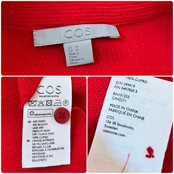 Cos Red Textured Half Placket Button Popover Relaxed Fit Tunic Blouse Medium - Picture 13 of 14